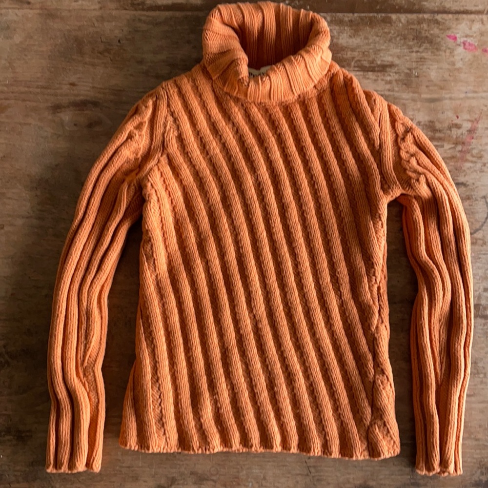 Vintage Italian girls sweater! “Penny Pull” orange ribbed rollneck sweater.